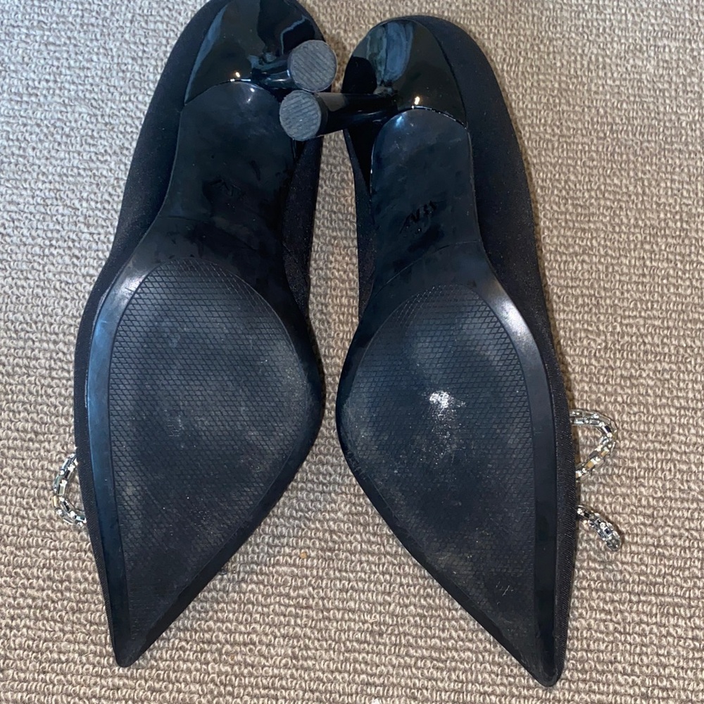 Zara Black Heels with Silver Rhinestone Embellished Bow sz 39 - Picture 5 of 9